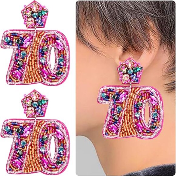 Women’s 70th Birthday Large Beaded Dangle Statement Earrings (NEW & SO CUTE!) - Picture 3 of 7